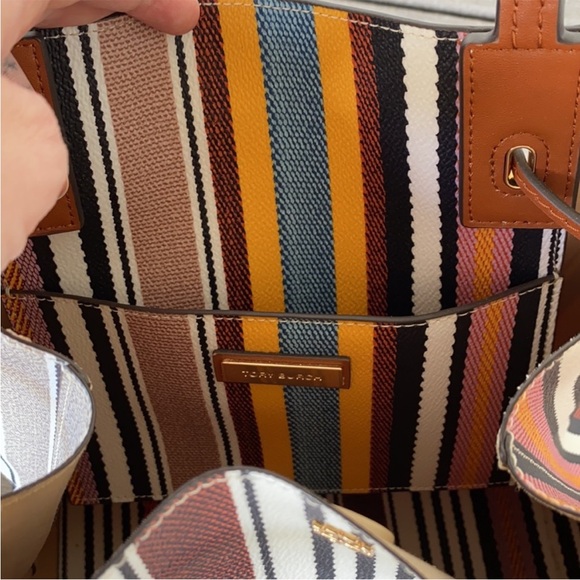 TORY BURCH Tote Drawstring Kerrington Stripe Webbing NWT - Picture 8 of 9